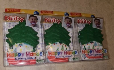 Nuby Happy Hands Teething Mitten Lot of 3 Christmas Tree BPA FREE 3+ Months - Image 1 of 2