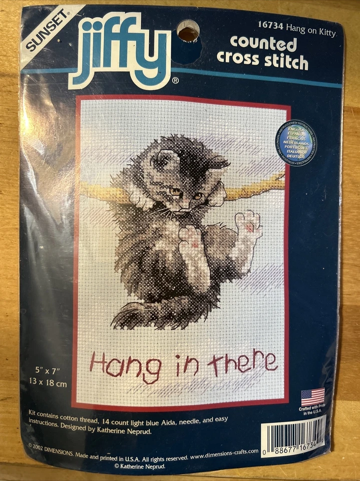 16734 Hang on Kitty Jiffy Counted Cross Stitch Kit 5 X 7