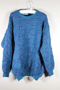 Pronto Uomo Medium Funky Sweater Italy Vintage Wool Blue Purple Bold 80s 90s - Picture 1 of 6