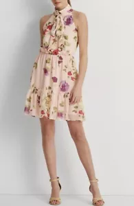 Abito senza maniche Ralph Lauren donna chiffon floreale taglia 6 nuovo con etichette al dettaglio $165,00 - Foto 1 di 3