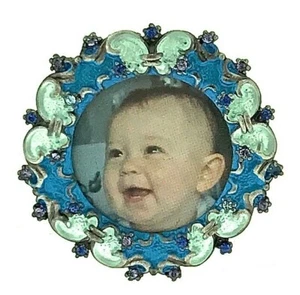 Mini Round Picture Frame 031BL Made with Swarovski Crystal Cute Baby Photo Frame - Picture 1 of 8