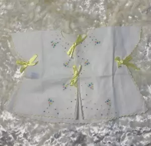 Vtg sheer baby girl WHITE DIAPER SHIRT floral embroidery ribbon tie Philippines - Picture 1 of 10