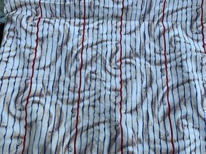 2 Yards Of Vintage Off White With Buttons & Blue & Red Stripes Cotton Fabric - Picture 1 of 4