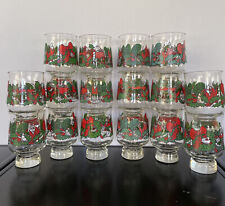Lot of 16 Vintage Arby's Holly Berry Footed Christmas Holiday Glasses 10oz.
