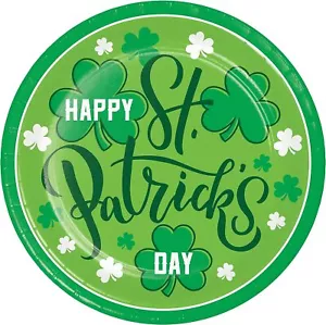 Happy St. Patrick's Day Irish Shamrocks Holiday Party 9" Paper Dinner Plates - Picture 1 of 1