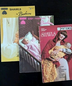 Lotto di 3 libretti vintage Patons modelli a maglia scialli e coperte per bambini - Foto 1 di 14