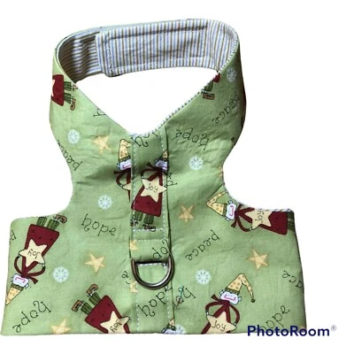 Handmade Dog Harness Vest Christmas Green Peace Hope XS 2595 - Image 1 of 2
