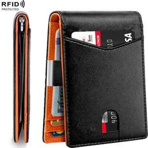 Mens Slim Wallet with Money Clip RFID Blocking Card Holder Leather Front Pocket - Picture 1 of 12