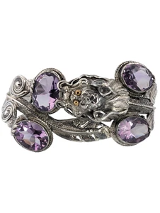 ESTATE STERLING SILVER LARGE AMETHYST DRAGON SCREW CLOSURE 7" BRACELET #DRW - Picture 1 of 13