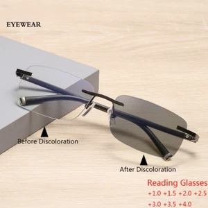 Randlose photochrome Gleitsicht Lesebrille für Herren Outdoor Sonnenbrille Neu - Bild 1 von 21