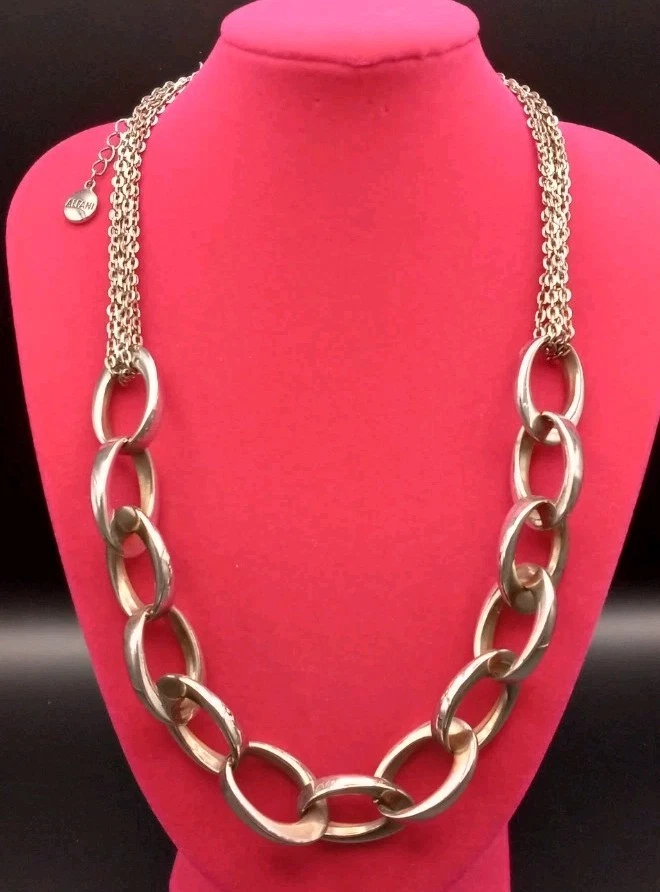 "Anillos ovalados gruesos tono plata ALFANI con cadena multihilo 18-21""/S"  Foto 1 de 4