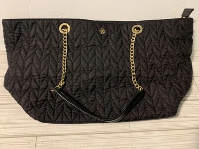 Bolso de Mano Ann Taylor Para Mujer Grande Negro Acolchado Nylon Cadena Cartera de Hombro Dorado Foto 1 de 4