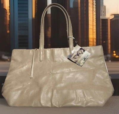 New Vintage Donna Karan Tote Purse Bag Nude Faux Leather Shop Travel - Image 1 of 4