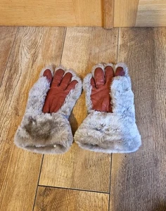 Vintage Lederhandschuhe mit Fellrücken Stulpe Damen Medium Fahren - Bild 1 von 5