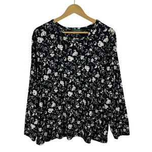 Lauren Ralph Lauren Floral Tee Sz 3X Black Long Sleeve Whimsigoth Dark Romantic - Picture 1 of 7