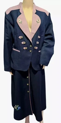 Lucretia Trachtenjacke & Rock Gr. 46 Damen Zweiteiler Leinen Art Blau Lila - Bild 1 von 4