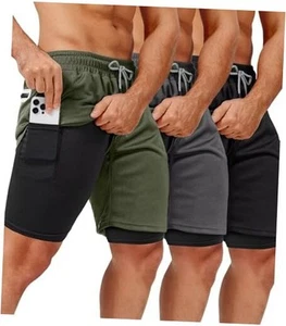 3 Pack Men's 2 In1 Gym Shorts Men with Pockets 7 inch Workout Shorts Men  - Picture 1 of 7