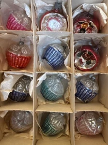 Mini cesti rosa in vetro soffiato a mano vintage decorazioni natalizie Giappone rientranze - Foto 1 di 10