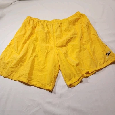 Vintage Speedo Yellow Swim Trunks Size XL Men's Mesh Lined Elastic w/drawstring - Image 1 of 4