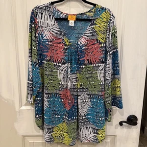 Tunica Ruby Rd taglia 2X floreale poliestere spandex manica a 3/4 - Foto 1 di 6