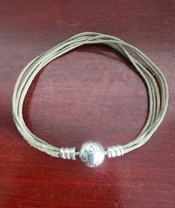 PANDORA S ALE 925 STERLING SILVER MULTI FABRIC BROWNISH GREY BRACELET. 7.7" - Picture 1 of 8