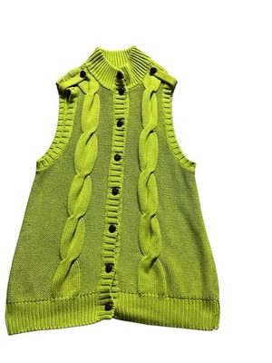 Peter Nygard Womens Sleeveless Cable Knit Sweater Vest M Cotton Blend Chartreuse Foto 1 de 4