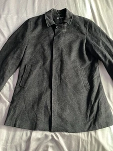 EUC Bacharach Men’s Unisex Gray Wool Blend Trench Coat Jacket Size Large Lined - Picture 1 of 9