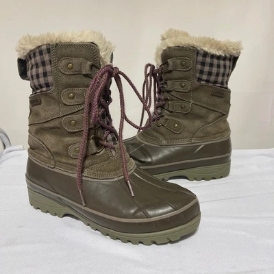 Khombu Womens 8 Nordic Duck Boots Brown Leather Faux Fur Knee High Lace Up - Image 1 of 4