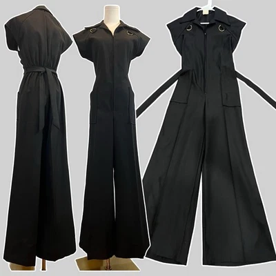 Vintage 1970s Jumpsuit Black Retro 70s Bellbottoms Groovy Coveralls Size Large - Image 1 of 4