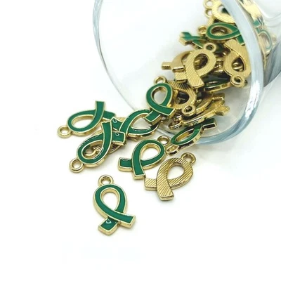 Green Awareness Mental Health Ribbon Charms, 17x10mm - US Seller - Image 1 of 4