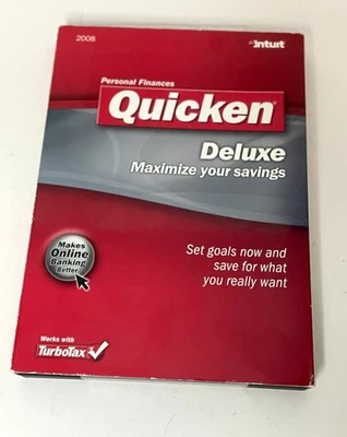 Intuit Quicken Deluxe 2008 for Windows 00/03/XP/Vista ~ w/ Manuals ~ EUC - Image 1 of 4