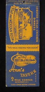 1940er Ann's Tavern Essen Tanzen Mexikanisches Zimmer Telefon 3778 2 Meilen Newport RI - Bild 1 von 2
