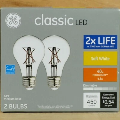 GE Classic 2-Pack 40 W Equivalent Dimmable Soft White A19 LED Light Fixture... - Image 1 of 4