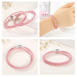 Pulsera de cuero trenzado doble trenzado negro plata esterlina 925 se ajusta a cadena auténtica de EE. UU. - Imagen 1 de 32