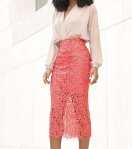 NWT Zara Sz. S Guipure Lace Pencil Midi Pencil Skirt Coral B1 - Bild 1 von 9
