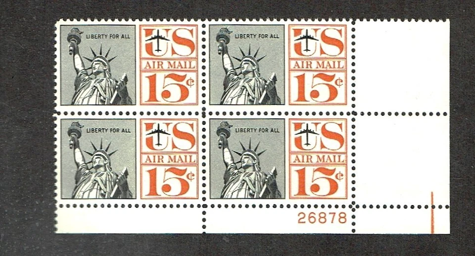 1961 U.S AIRMAIL  15c LIBERTY REDRAWN  Issue  Plt#Blk of 4 Sc#C63 M/NH/OG - Image 1 of 1
