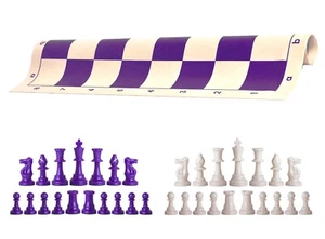 Purple & White Chess Pieces 20" Purple Vinyl Board - Triple Weight Chess Set - Picture 1 of 4