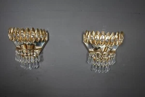 Vintage rare Gilded Brass Egyptian pair of Appliques Sconces original crystal - Picture 1 of 8