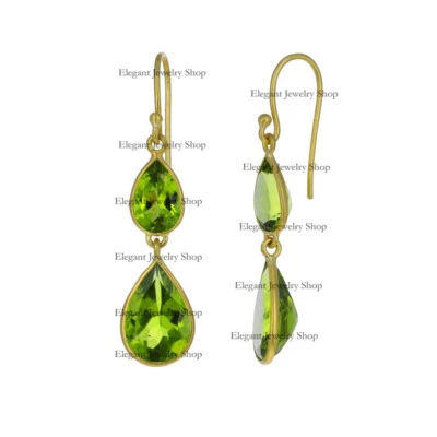 Dangle Drop Peridot Gemstone Earrings 14k Yellow Gold Handmade Fine Jewelry Gift - Image 1 of 3
