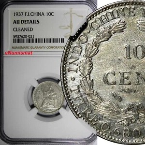 French Indo-China Silver 1937 10 Cents 1 Year Type NGC AU DETAILS KM# 16.2 (21)  - Picture 1 of 4