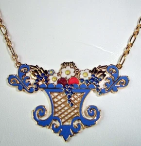 Lenox Heritage Autumn Pendant Necklace Goldplated Sterling Floral Basket 20" New - Picture 1 of 6
