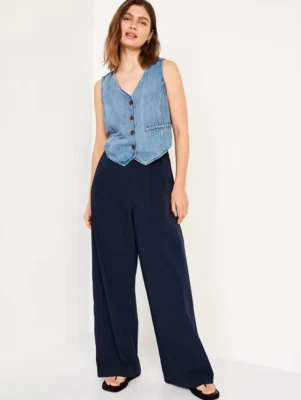 Old Navy Blue Extra High-Waisted Poplin Super Wide-Leg Taylor Pants 2 TALL NWT - Image 1 of 4
