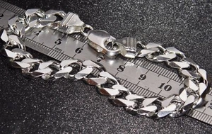 SOLID STERLING SILVER 8.5 INCH MEN'S CHUNKY CURB BRACELET - HEAVY - Picture 1 of 5