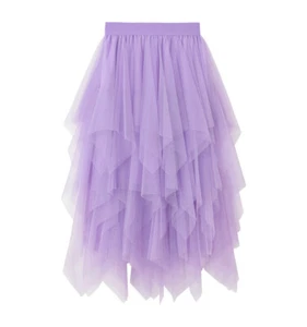 Maxi abito lungo donna elastico vita alta maglia tulle tutù gonne pieghe strati - Foto 1 di 6