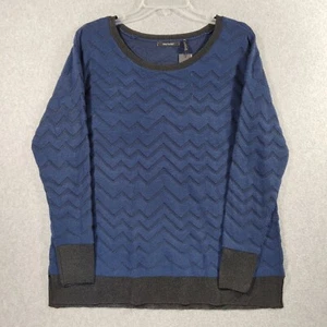 Daisy Fuentes Womens Pullover Sweater Blue Black Textured Knit Long Sleeve L - Picture 1 of 10
