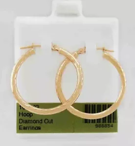 DIAMOND CUT HOOP EARRINGS 10K YELLOW GOLD - New With Tag - Picture 1 of 3