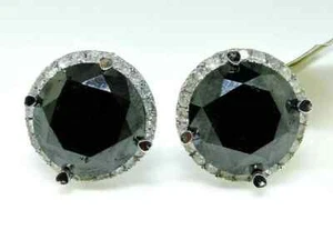 4Ct Round Cut Lab-Created Black Diamond Halo Stud Earrings 14K White Gold Finish - Picture 1 of 6