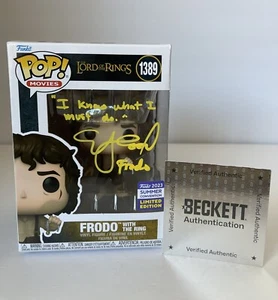 Figura Vinilo El Señor de los Anillos Frodo Funko Pop Firmada por Elijah Wood Beckett QR 16 - Imagen 1 de 9