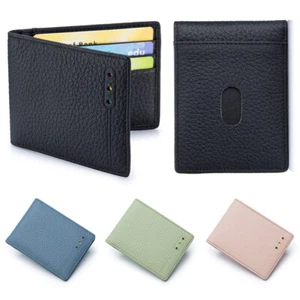 Genuine Leather Minimalist Bifold Wallet for Men Women RFID Blocking Slim Purse - Picture 1 of 24
