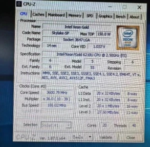 Intel Xeon Gold 6210U QS 20C 40T 2.5GHz/3.9GHz DDR4-2933 LGA3647 150W - Picture 1 of 2